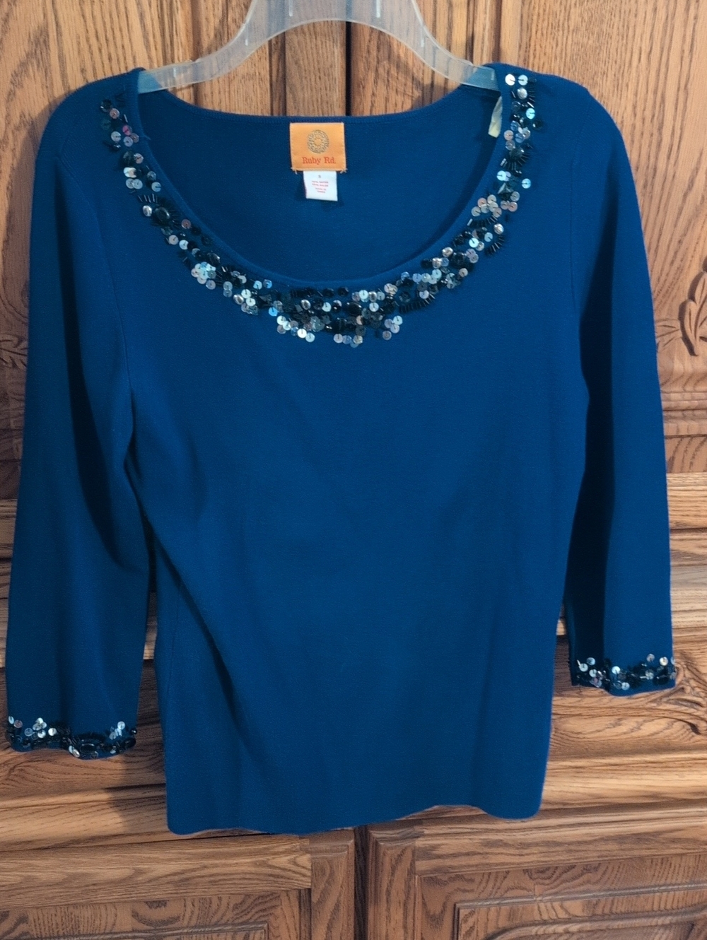 Ruby Rd.  Deep Purple Sequin-Embellished Scoop Neck Top